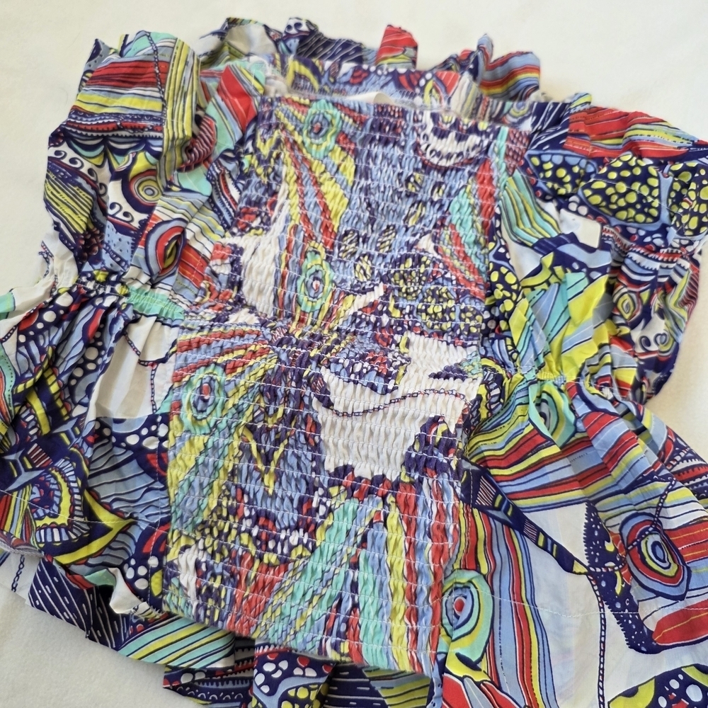Anthropologie Multi-Color Abstract Print Strapless Peplum Top - Picture 8 of 10